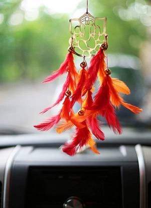DHRUVTAR STORE Dream Catcher ~ Festive Ganesh Car Hanging ~ Handmade Hangings for Positivity Feather, Wool Windchime
