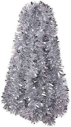 prisma collection Tinsel Garland Christmas Tree Decorations Birthday Party Supplies (Silver, 2 Meter Each String Total 10 m) -5 Rolls Hanging Ornaments Pack of 5