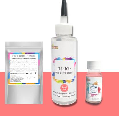 KADAM Tie Dye Carol Red, Cold Water Fabric Dye Color, 100mL Bottle with Prewashing Fixative mini and DyFix mini bottle