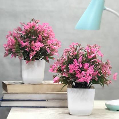 Litleo Pink Delphinium Artificial Flower  with Pot