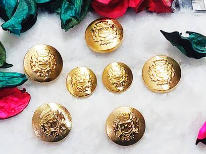 Style My Home Vintage Golden Tone Lion Crest Metal Buttons for Men's Coats/ Suits/ Jackets/ Men’s Blazer Buttons (5 Big Buttons; 2 Small Buttons) Metal Buttons