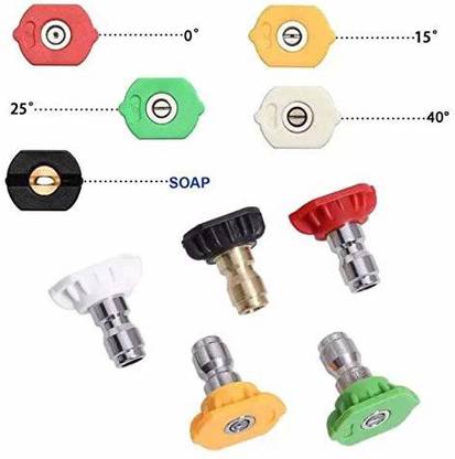पार्थवी Multiple Degree Washer Spray Nozzle Tips Quick Pressure Washer Nozzle, 1/4",(Pack of 5 , 0,15,25,40,65 degree)