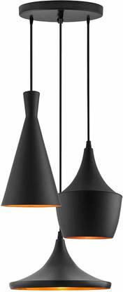 LazyHomez 40 Watts 3-Light Industrial Tulip Cone Disc| Big | Pack of 1|Black-Gold|Hanging Pendant Ceiling Light|Ideal for Living Room Restaurant Cafe Kitchen| Without Bulb| E27 Holder| Round-Cluster Pendant Lamp Ceiling Lamp