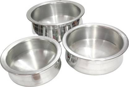 NAAYAGI - SET OT 3 MULTI SIZE / ALUMINIUM CURRY CHATTY / COOKING POT FOR GRAVY, SAMBAR, MULTI USE - Cookware Set