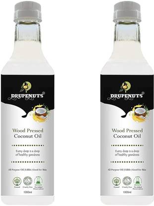 Drupenuts Cold Pressed Coconut Oil (Nariyal Ka Tel) | Kolhu/ Kacchi Ghani/ Chekku | Natural & Chemical-Free | Ideal for Cooking Coconut Oil Plastic Bottle
