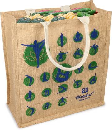 HOT SHOT Hotshot Bags Reusable Medium Heavy Duty Jute Waterproof Shopping Bags || Kitchen Essentials|| Grocery Bag||Vegetable Bag||Jhola||Carry Bag||Thela with Double Handles Grocery Bag