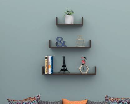 Smartcart WALL SHELF DECOR SHELVES OF 3 PRODUCT NIKE NAME U RACK COLOR BROWN Wooden, MDF (Medium Density Fiber) Wall Shelf