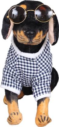 Tickles Soft Stuffed Plush Sitting Rottweiler Animal Dog Wearing Dress and Googles Toy For Kids Room Home Decoration  - 39 cm