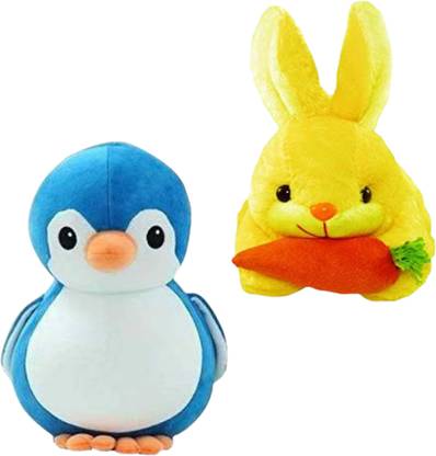 Toyhaven Adorable combo set of 2 super cute stuffed animals for kids and special occasions /RABBIT and PENGUIN/ soft toys for gifting, birthdays and anniversaries  - 25 cm