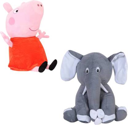 Toyhaven Special combo of adorable soft toys for kids/ PEPPA PIG and SITTING ELEPHANT for gifting, home decoration and special occasions  - 25 cm