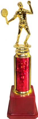 Be Win Winner Golden Fiber Shuttle Bat Red Pillar Trophy for Cricket Matches, Event and Functions Trophy