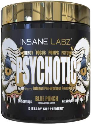 insane labz Psychotic Gold Pre Workout 35 servings Blue Punch flavor
