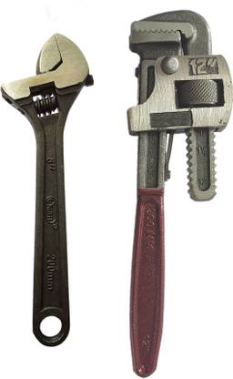 DUMDAAR Heavy duty 1pc 12inch Pipe Wrench and 8inch Adjustable Wrench Single Sided Pipe Wrench