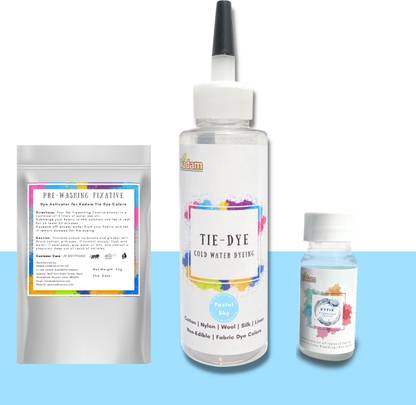 KADAM Tie Dye Pastel Sky, Cold Water Fabric Dye Color, 100mL Bottle with Prewashing Fixative mini and DyFix mini bottle