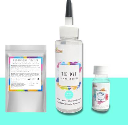 KADAM Tie Dye Mint Green, Cold Water Fabric Dye Color, 100mL Bottle with Prewashing Fixative mini and DyFix mini bottle