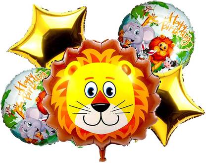 shenron Solid Happy Birthday Lion Animal Balloons | Alphabate Decoration Balloon | Aluminum Foil Banner Balloons for Home & Office Party Decoration | 16 Inch Foil Balloon with Straw | Party Decoration & Celebration Supplies Balloon
