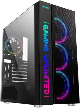 Ant Esports ICE-511 MAX Mid Tower Mesh Computer Case I Gaming Cabinet Supports E-ATX, ATX, Micro-ATX, Mini-ITX MB with Sliding Tempered Glass Side Panel, 3 x 120mm Auto-RGB Front & 1 x120mm Fan, black Mid Tower Cabinet