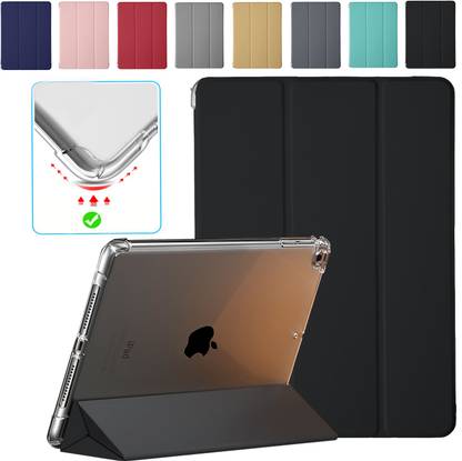 DuraSafe Cases Flip Cover for iPad 5 / 6 & Air 1 / 2 - 9.7" [ A1474 A1566 A1822 A1893 ] TriFold Smart Cover with Clear Back