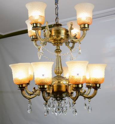 Prop It Up BRITISH STYLE 12 LIGHT ANTIQUE DESIGN CHANDELIER HANGING PENDANT LIGHT WITH WELL SHAPED GLASS(DUAL COLOR) & CRYSTALS, BEST SUITABLE FOR HALL, BED ROOM, SHOP, OFFICE, DECORATION, ETC. 1519/12 Chandelier Ceiling Lamp
