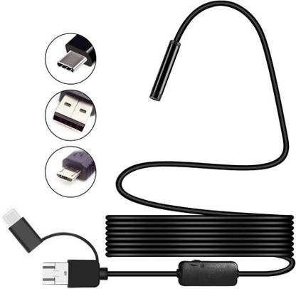 Smars USB Type C Cable 10 m 5.5mm Endoscope Camera boroscope Snake Flexible IP67 Waterproof Camera 3 in 1 Type c USB v Type Port & 6 led Light with 2 mtr Length Cable for Android pc and Note Book