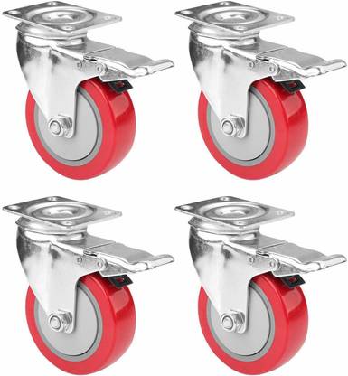 Kretix Caster Shopping Trolley and Cart Wheels | Table wheels | Wooden Chair Wheels | with Wheel With Break | Set of 4 (4 Inches) Swivel Furniture Caster