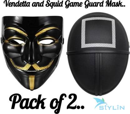 Stylin Black Vendetta and Squid Game Square Guard Mask Party Mask
