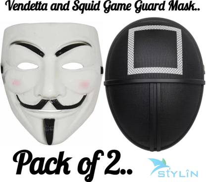 Stylin White Vendetta and Squid Game Square Guard Mask Party Mask