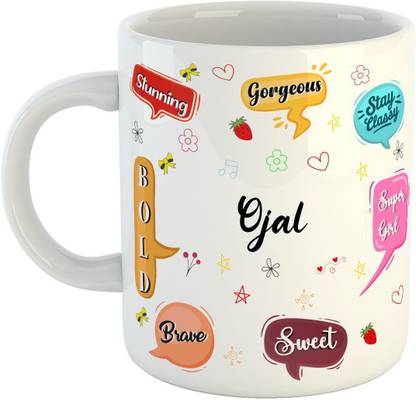 ARTBUG Ojal Name Ceramic Coffee for Girls - Best Birthday Gift for Daughter, Sister, Girlfriend, Wife, Return Gift - Color - White, Name -Ojal Ceramic Coffee Mug