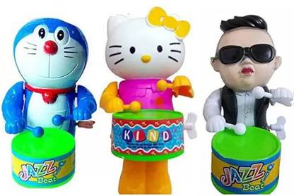 Lakshitamart Combo of Gangnam, Cat Happy with Doreamon Drummer Dancing Action Toys for Kids (Multicolour)