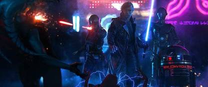 Luke Skywalker Star Wars Cyberpunk Lightsaber Ultrawide Matte Finish Poster Photographic Paper