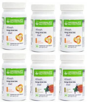 HERBALIFE AFRESH ENERGY DRINK MIX PEACH (4)+TULS (2) SET OF 6I Plant-Based Protein