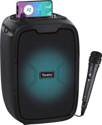 Toreto TOR-367 Revive-2 Wireless Bluetooth Super Bass, Party Speaker with Wired Karaoke Mic, FM Radio & Aux in/USB/TF 15 W Bluetooth Party Speaker
