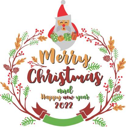 K2A Design 45 cm merry christmas and happy new year 2022 Self Adhesive Sticker