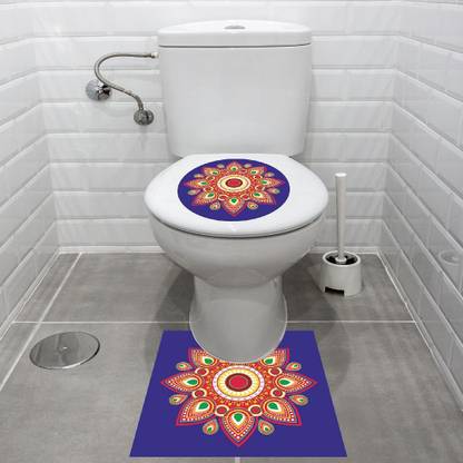 CVANU 58.42 cm Floral Design Of Toilet Seat Sticker And Floor Sticker Self Adhesive Transparent PVC Vinyl For Renovate Your Bathroom Pack of 2 (Multi, Size- Medium) K-02 Self Adhesive Sticker