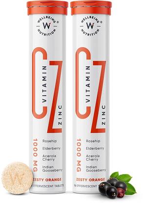Wellbeing Nutrition Vitamin C + Zinc|Natural and Organic Immunity Booster|100% RDA|1000mg Vitamin C