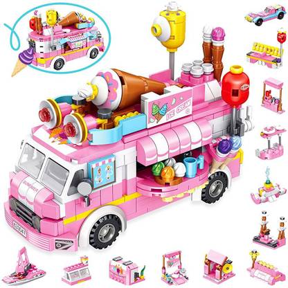 Yunona LUKAT STEM Building Sets for Girls, 553 PCS Ice Cream Trucks Toys for 6 Year Old Kids, 25 Models Food Cars Construction