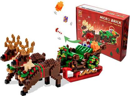 Yunona Christmas Building Kit Block Toys - New 2021 Santa’s Reindeer Sleigh Car Building Bricks Toy, Birthday & Christmas Gift,