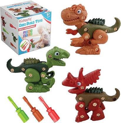 Yunona Kidtastic Take Apart Dinosaur Toys STEM for 3 Year Olds - Building Play Set, Pack of 3 Fun Construction Engineering Play