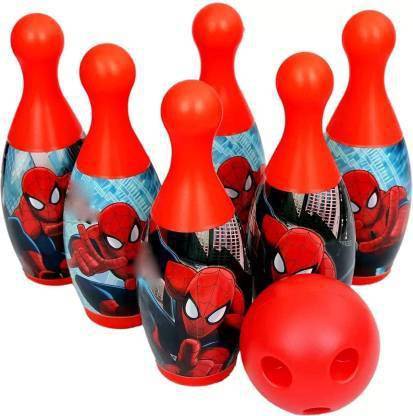 KANISH ENTERPRISE 6 pins 1 Ball Indore and Outdoor Bowling Set for Kids ,Multi Color, Plastic ,Pack of 7pcs (Spiderman) Sports Bowling Set Educational Board Games