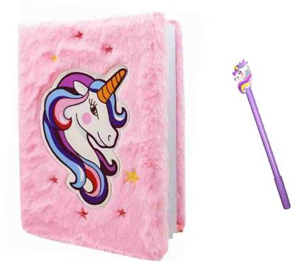 MADDYGROUP KIDS SET|FREE UNICORN PEN WITH UNICORN SOFT PUSH DIARY|BEAUTIFUL FUR NOTEBOOK|MULTICOLOR UNICORN DIARY FOR BOYS AND GIRLS| MULTICOLOR Regular Diary UNICORN SOFT DIARY 100 Pages