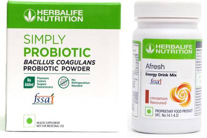 HERBALIFE Simply Probiotic Bacillus Coagulans Powder With Afresh Energy Drink Cinnamon Flavor Combo