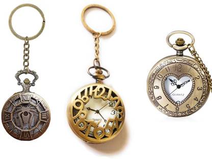 Daiyamondo Spider,Fancy number,Heart Theme Designer Pocket Watch Vintage Clock Antique Metallic combo Keyring KeyChain Gandhi Style great key house Its denote india history art work With Key Ring for Men/Women. Key Chain best choice for gifting Key Chain