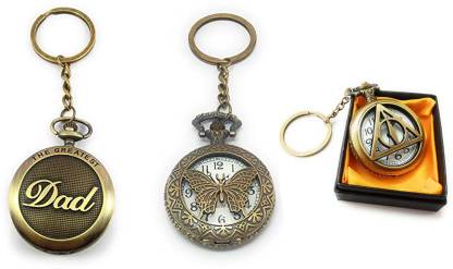 Daiyamondo Great DAD,Butterfly,Triangle Theme Designer Pocket Watch Vintage Clock Antique Metallic combo Keyring KeyChain Gandhi Style great key house Its denote india history art work With Key Ring for Men/Women. Key Chain best choice for gifting Key Chain