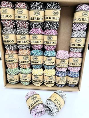 DELINGER 12 Pcs Paper Thread Raffia Rope Multi Coloured Twisted Arts & Crafts DIY Multicolor Paper Ribbon
