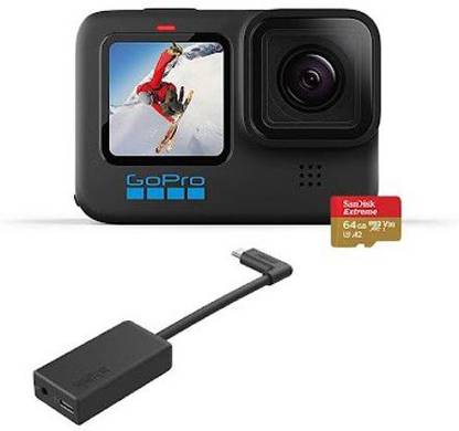 GoPro Hero 10 HERO10 Black - Waterproof Action Camera with Free Mic and 64 GB Memory Card Front LCD and Touch Rear Screens, 5.3K60 Ultra HD Video, 23 MP Photos, 1080p Live Streaming, Webcam, Stabilization Sports and Action Camera