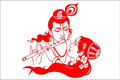 SN Graphics 58 cm Red Color Radha-Kishna plying flute wall sticker Self Adhesive Sticker