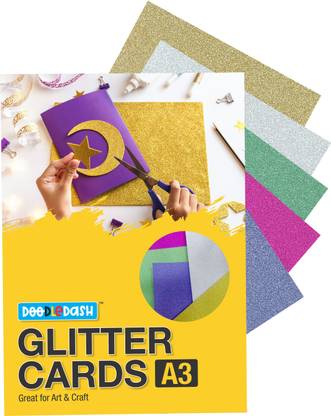 DOODLEDASH Glitter Cards 5 Shiny And Sparkling Colors A3(Size:- 11.7 x 16.5)250 GSM - For DIY Art And Crafts, Scrapbooking, Paper Decorations, Card Making, Other Cardstock Activities & Projects (Pack of 10 Sheets)