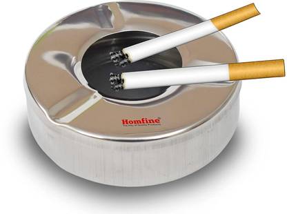 homfine Ashtray with Lid Steel Ash Tray for Cigarette for Car, Home, Office and Bar Silver Steel Ashtray