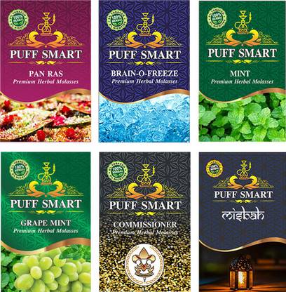 Puff Smart Hookah Herbal Flavors Pan Ras, Brain-O-Freezer, Mint, Grape Mint, Comm And Misbah Hookah Flavor