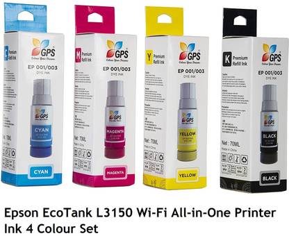 GPS Colour Your Dreams EcoTank L3150 Wi-Fi All-in-One Printer Ink 4 Colour Set Black + Tri Color Combo Pack Ink Bottle